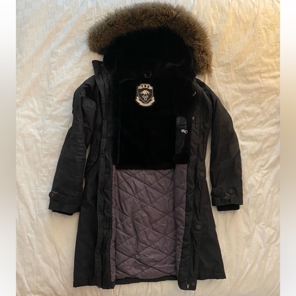 Black TNA Summit Parka Jacket with detachable faux fur trim XS - Picture 2 of 6